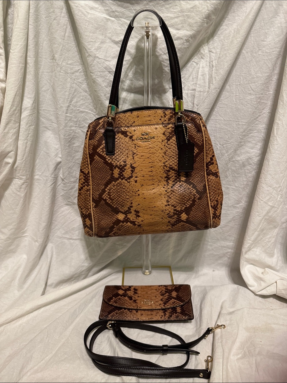 Coach Brown Snakeskin-Print Satchel with Matching Wallet